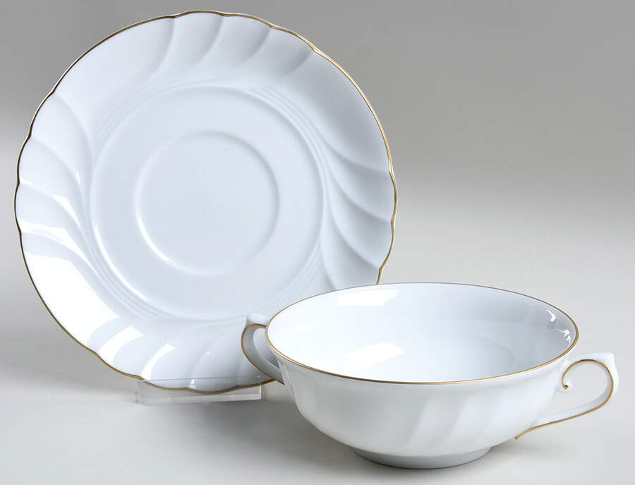 Wedding Band Gold Footed Cream Soup Bowl & Saucer Set by Mikasa-1