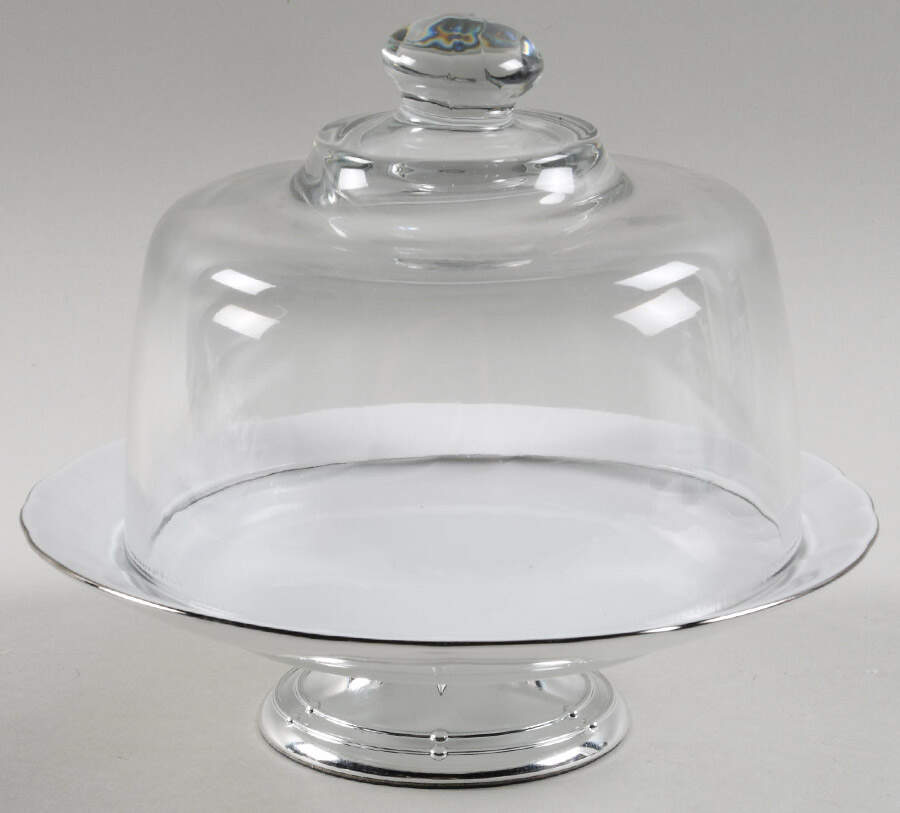 Wedding Band Platinum 6 1/2"-7 1/2" Footed Cheese Plate w/ Glass Dome HC by Mikasa-1
