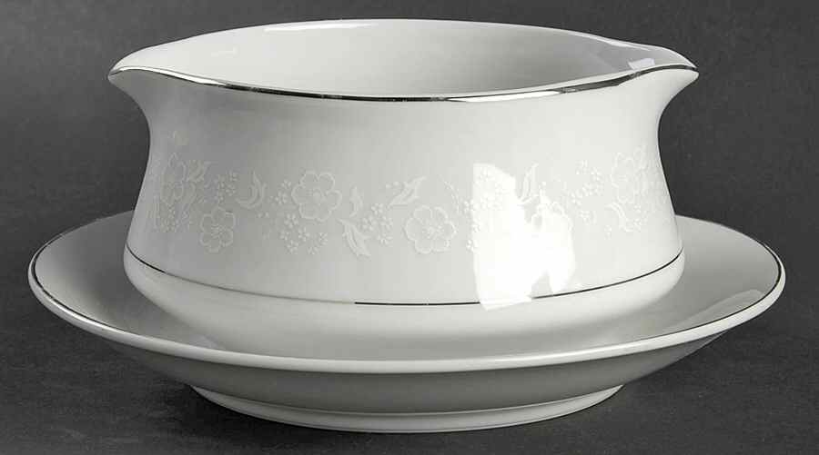 White Designs Gravy Boat with Attached Underplate by Mikasa-1