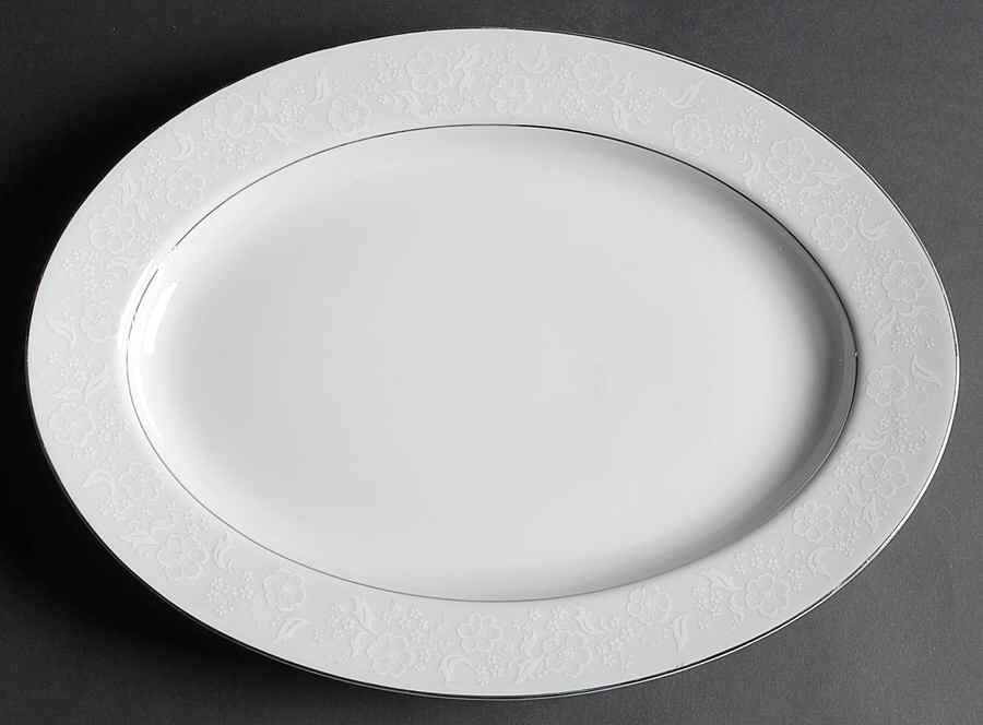 White Designs 14" Oval Serving Platter by Mikasa-1