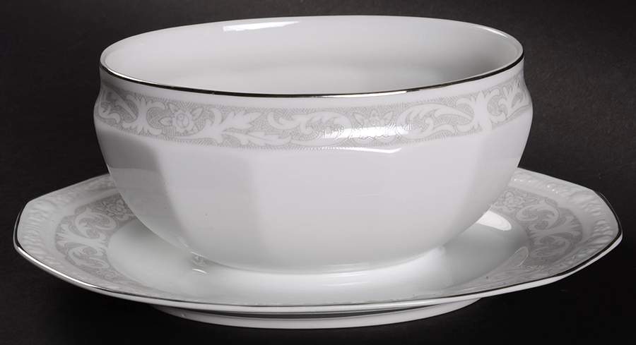 White Lace Gravy Boat with Attached Underplate by Mikasa-1