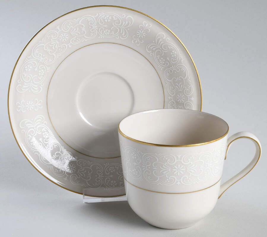 White Lace Flat Cup & Saucer Set by Mikasa-1