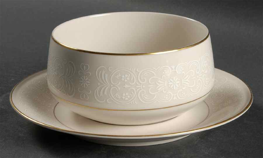 White Lace Gravy Boat & Underplate by Mikasa-1
