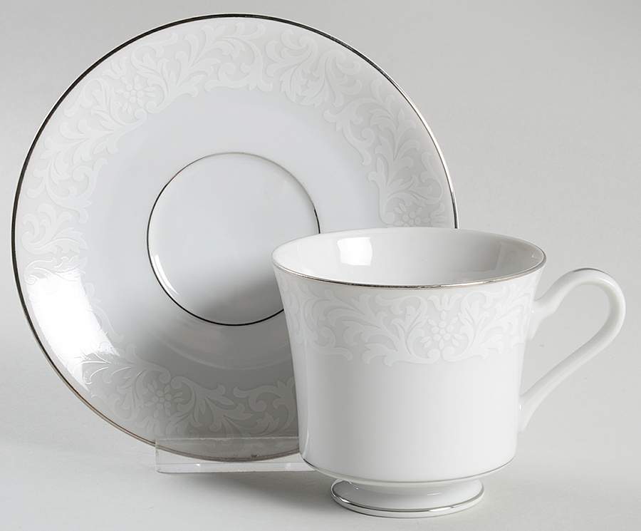 White Mist Footed Cup & Saucer Set by Mikasa-1