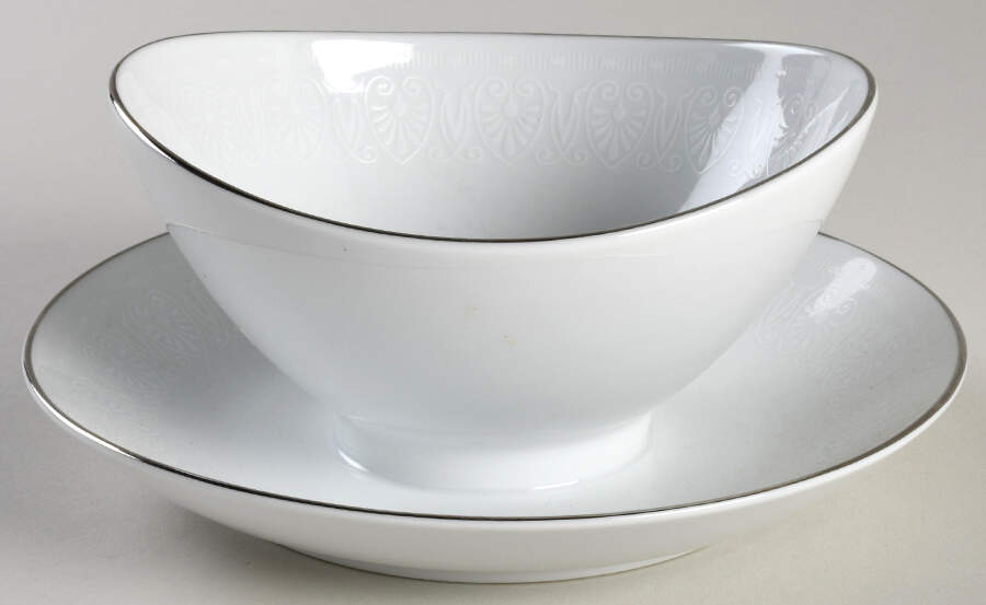 White Shield Gravy Boat with Attached Underplate by Mikasa-1