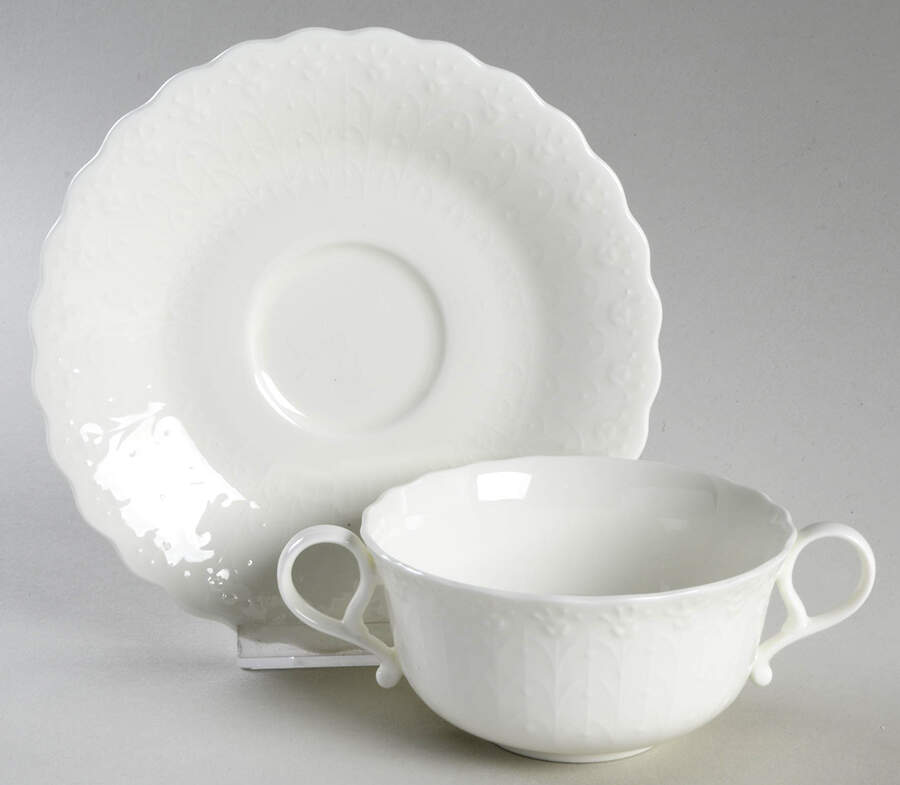 White Silk Flat Cream Soup Bowl & Saucer Set by Mikasa-1