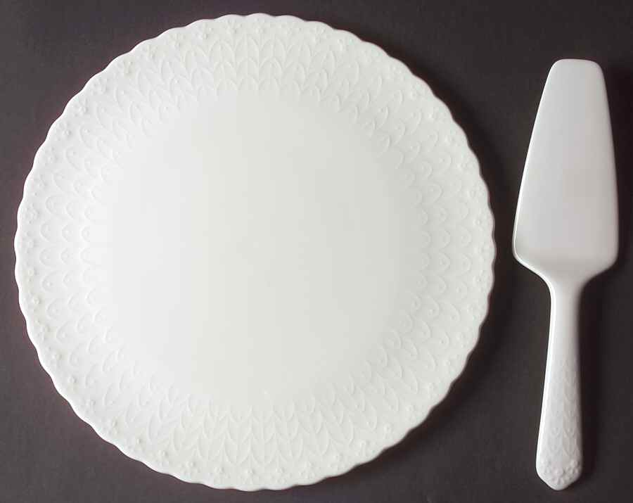 White Silk Cake Plate & Solid Ceramic Server Set (No Box) by Mikasa-1