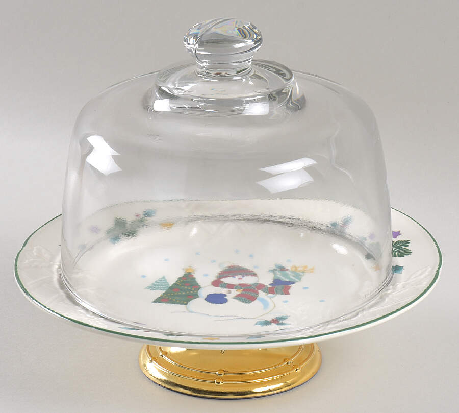 Winter Scene 6 1/2"-7 1/2" Footed Cheese Plate w/ Glass Dome HC by Mikasa-1