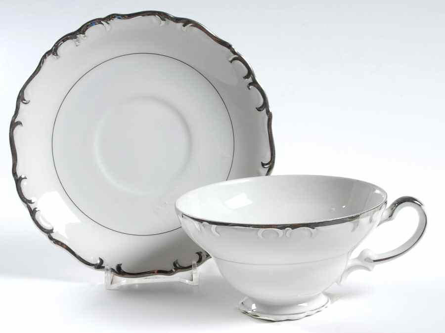 Silver Baroque Footed Cup & Saucer Set by Milady-1