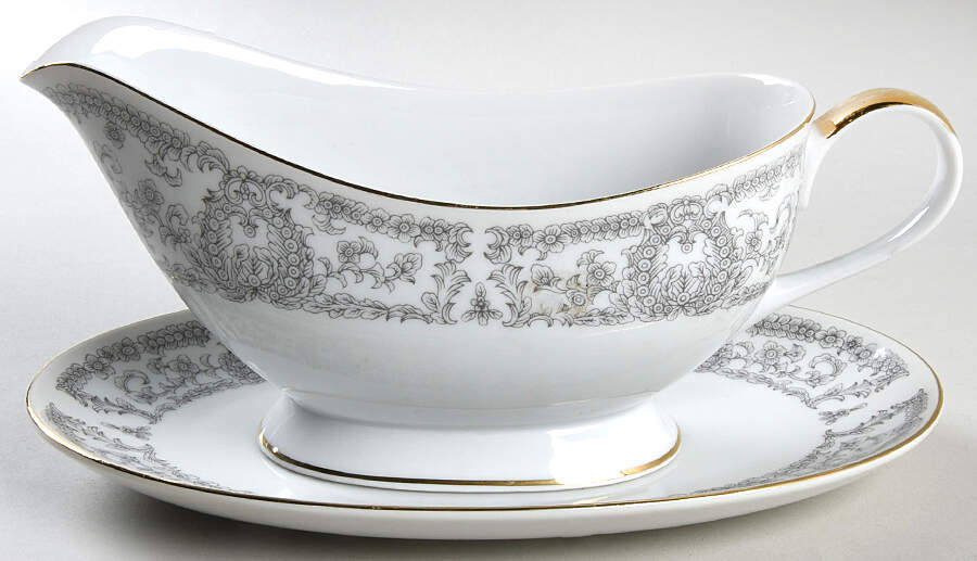 Grey Renaissance Gravy Boat & Underplate by Mimosa-1