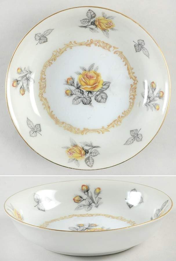 Fortune (Yellow Roses, Gray Leaves) Fruit/Dessert (Sauce) Bowl by Mikado-1