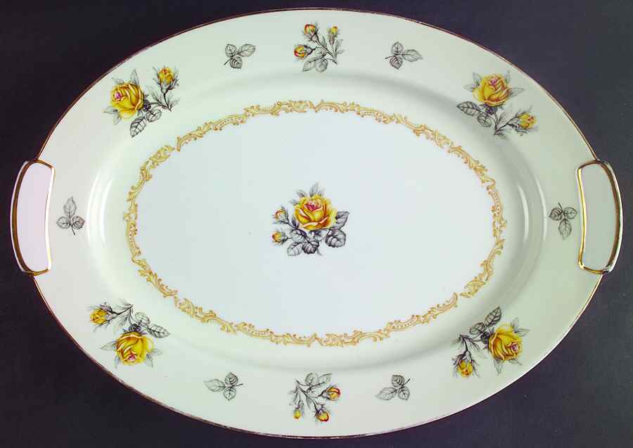 Fortune (Yellow Roses, Gray Leaves) 15" Oval Serving Platter by Mikado-1