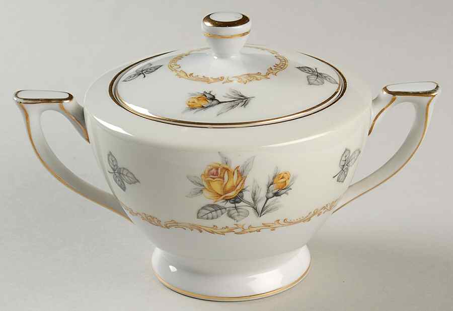 Fortune (Yellow Roses, Gray Leaves) Sugar Bowl & Lid by Mikado-1