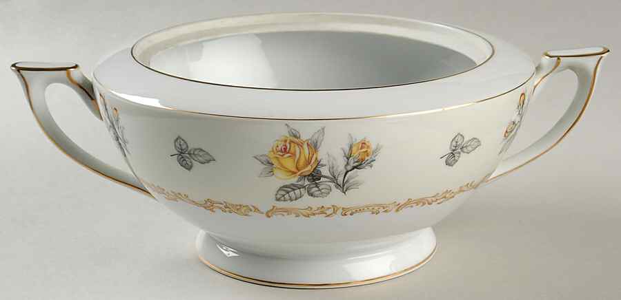 Fortune (Yellow Roses, Gray Leaves) Round Vegetable No Lid by Mikado-1