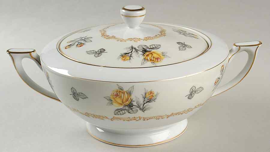 Fortune (Yellow Roses, Gray Leaves) Round Covered Vegetable by Mikado-1