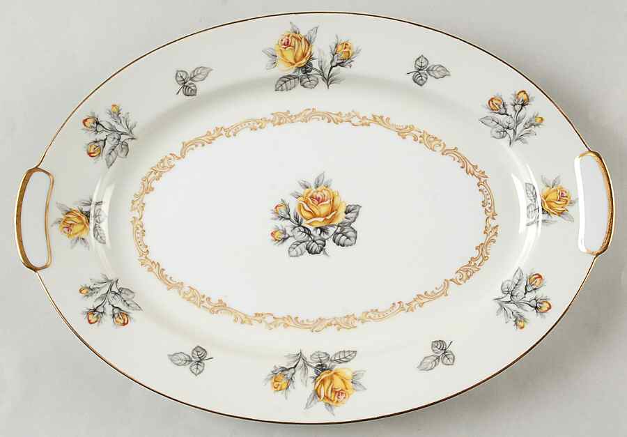 Fortune (Yellow Roses, Gray Leaves) 12" Oval Serving Platter by Mikado-1