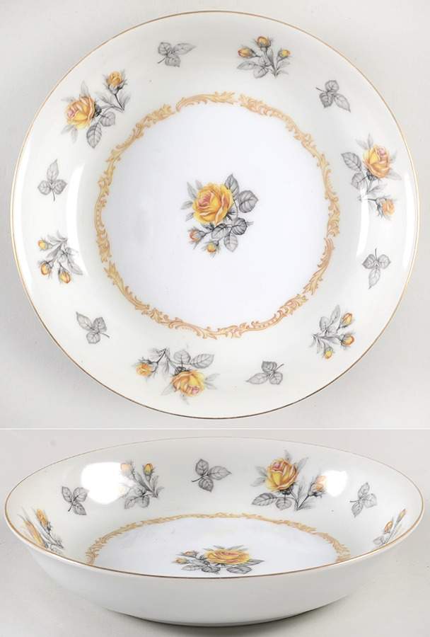 Fortune (Yellow Roses, Gray Leaves) Coupe Soup Bowl by Mikado-1