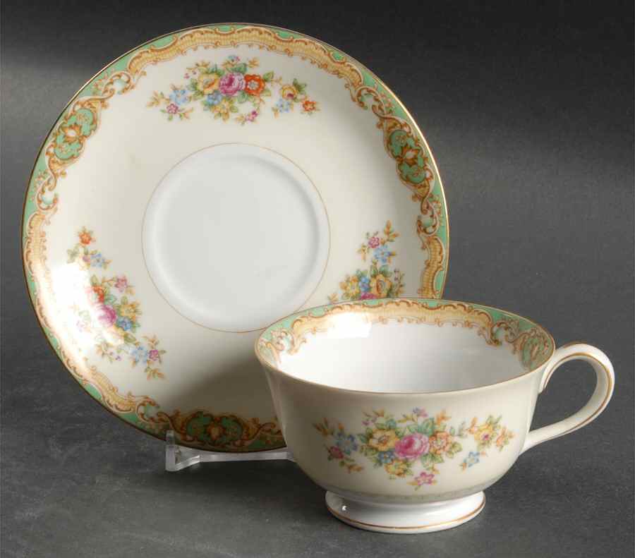 Green Traditional Footed Cup & Saucer Set by Mikado-1