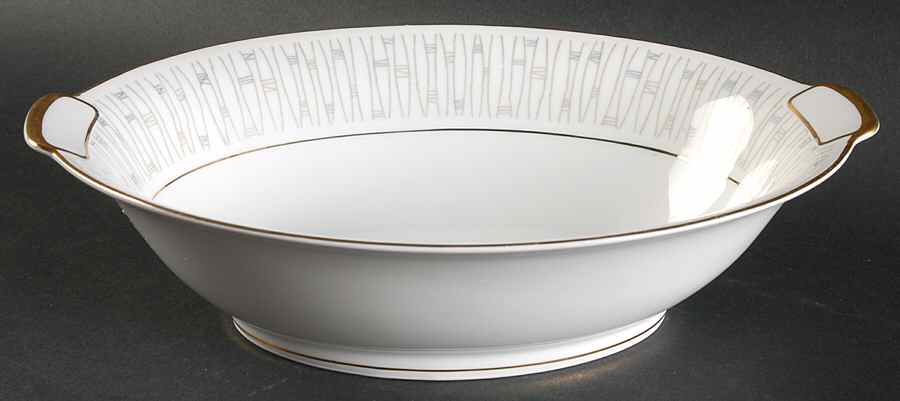 Malay Gold & Gray 10" Oval Vegetable Bowl by Mikado-1