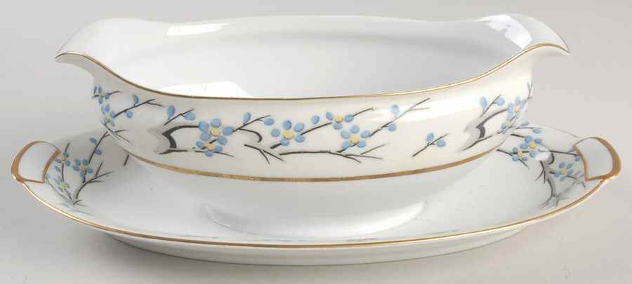 Plum Blossom Gravy Boat with Attached Underplate by Mikado-1