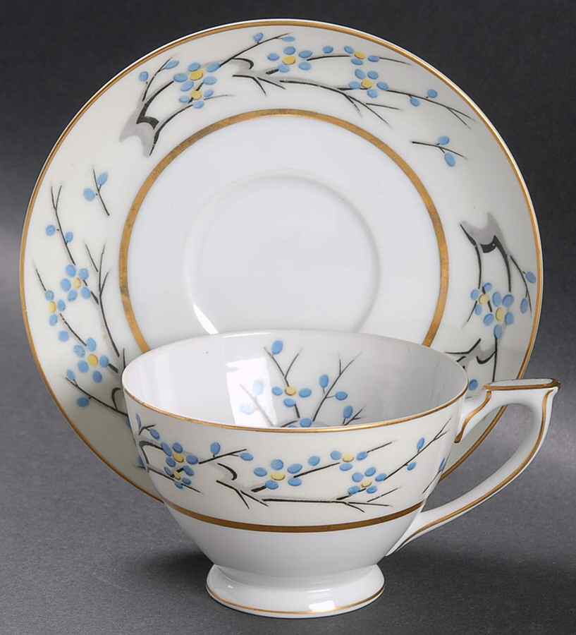 Plum Blossom Footed Cup & Saucer Set by Mikado-1