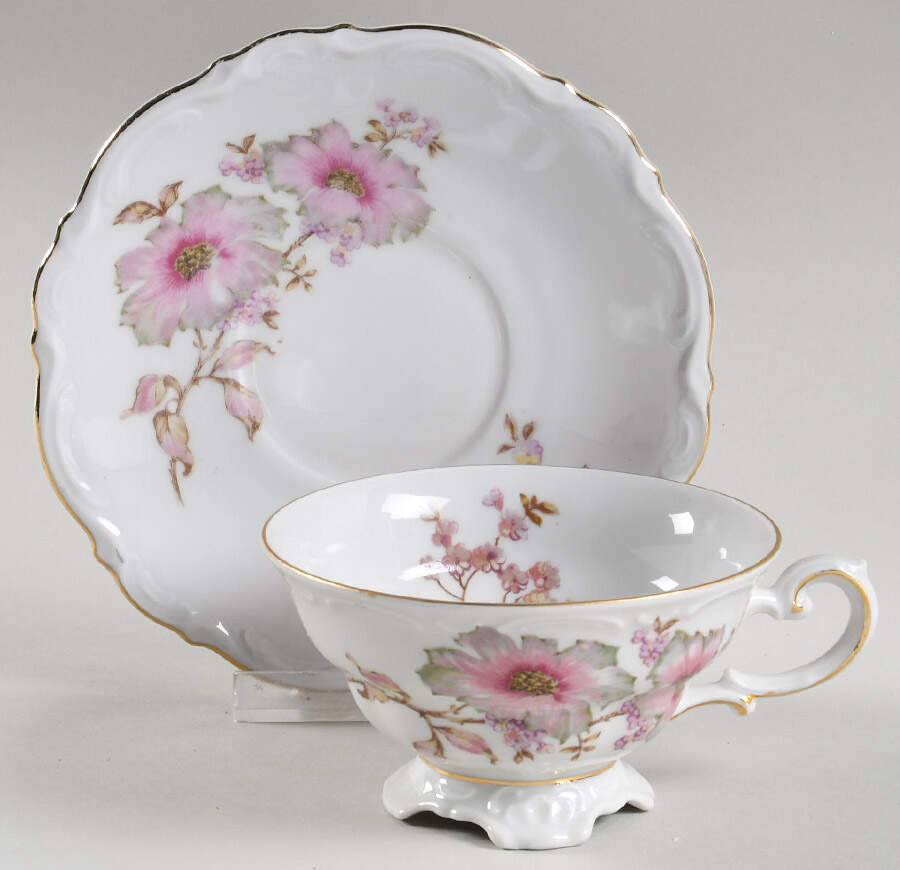 Dogwood Footed Cup & Saucer Set by Mitterteich-1