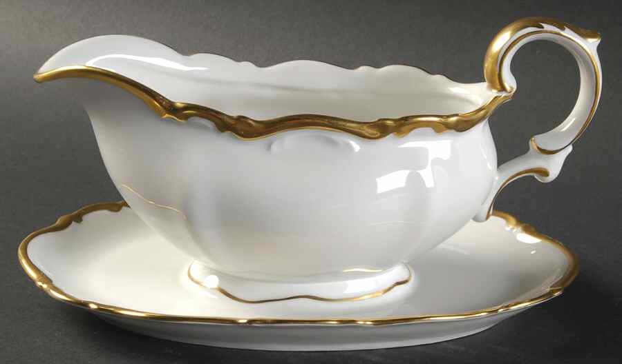 Golden Lark Gravy Boat with Attached Underplate by Mitterteich-1