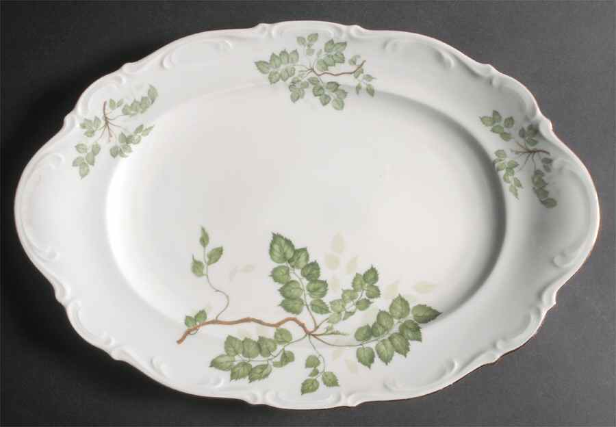 Green Leaves 15" Oval Serving Platter by Mitterteich-1