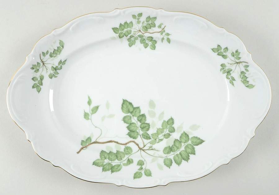 Green Leaves 14" Oval Serving Platter by Mitterteich-1