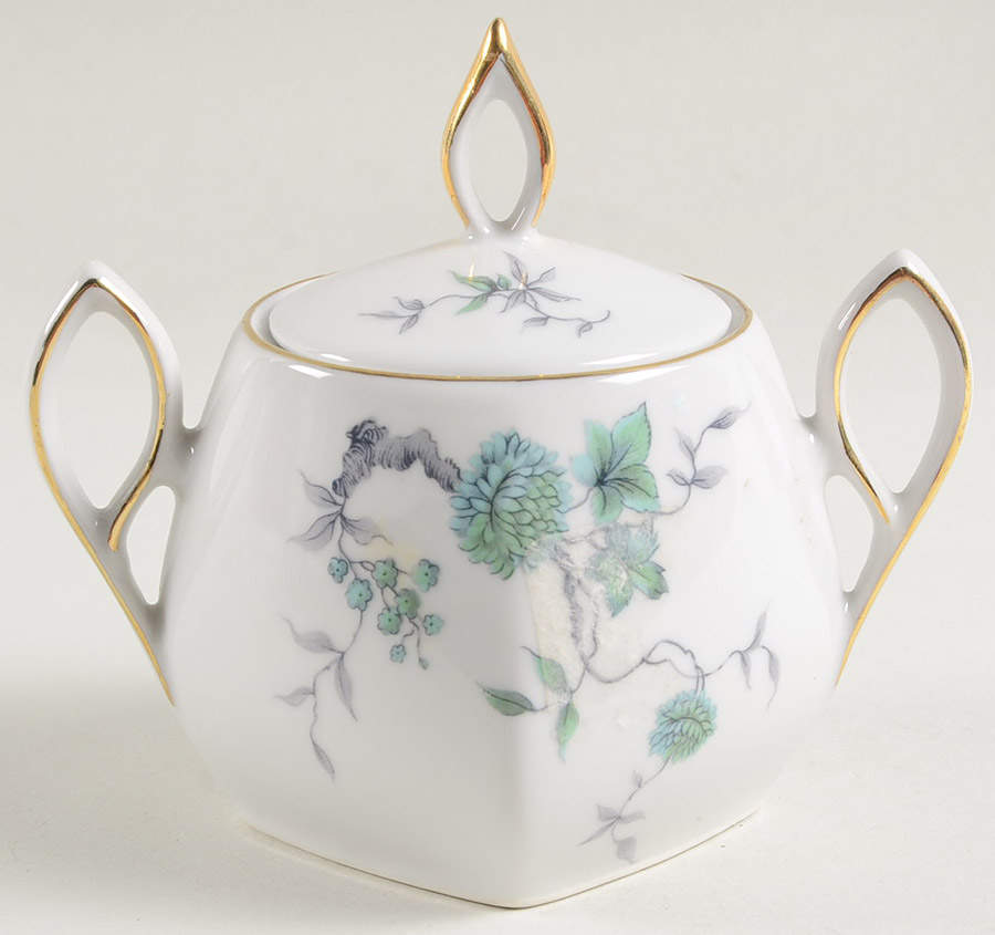 Green Ming (9901, Gold Trim) Mini Sugar Bowl & Lid by Mitterteich-1