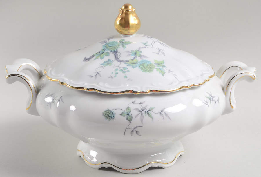 Green Ming (9901, Gold Trim) Round Covered Vegetable by Mitterteich-1