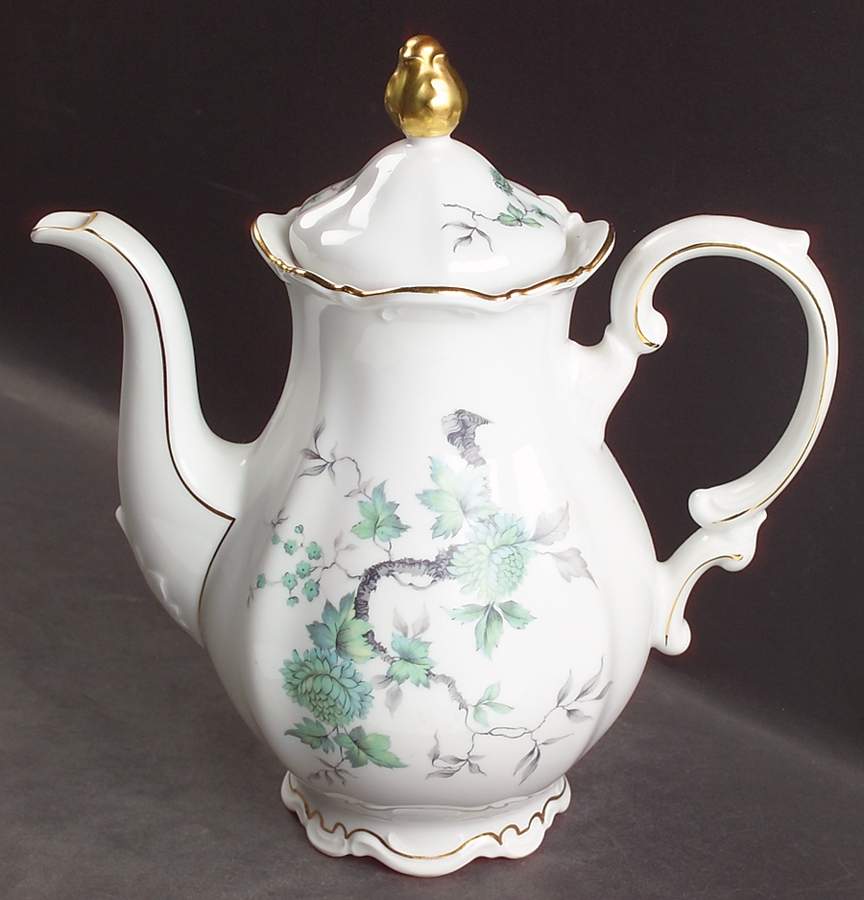 Green Ming (9901, Gold Trim) Coffee Pot & Lid by Mitterteich-1
