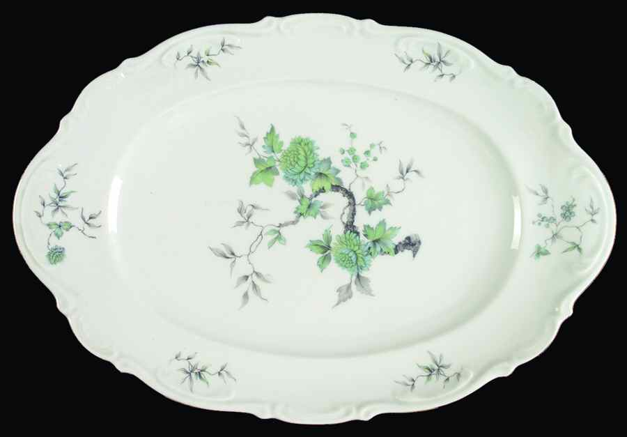 Green Ming (9901, Gold Trim) 15" Oval Serving Platter by Mitterteich-1