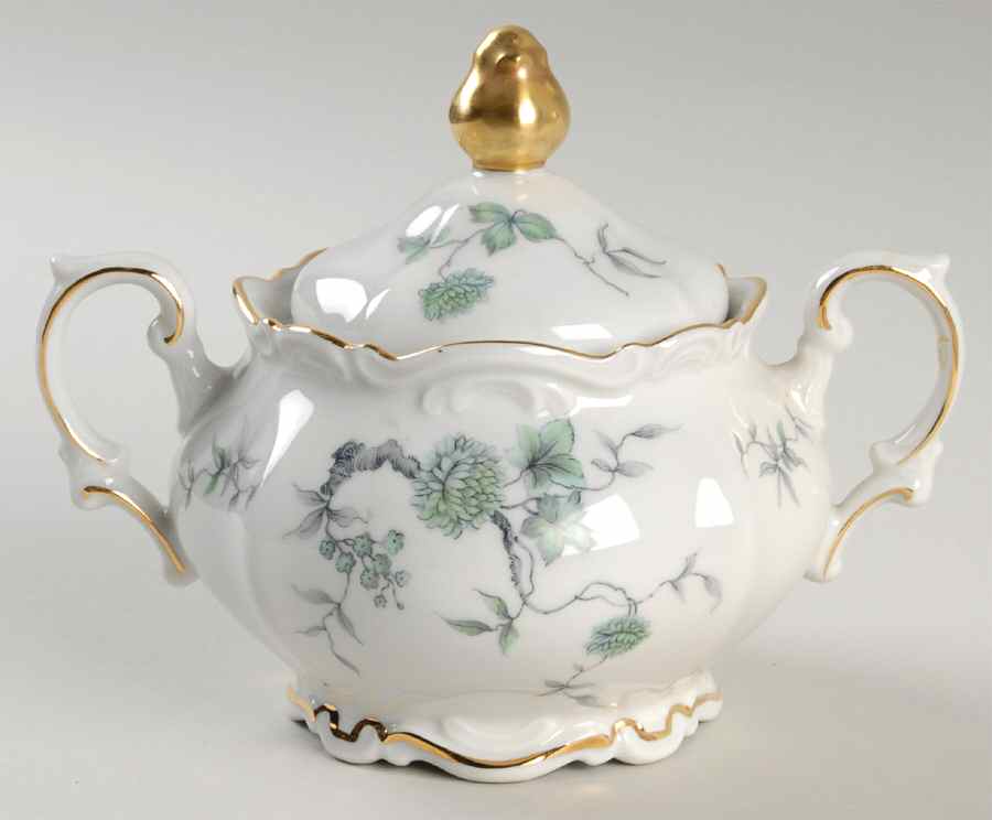 Green Ming (9901, Gold Trim) Sugar Bowl & Lid by Mitterteich-1