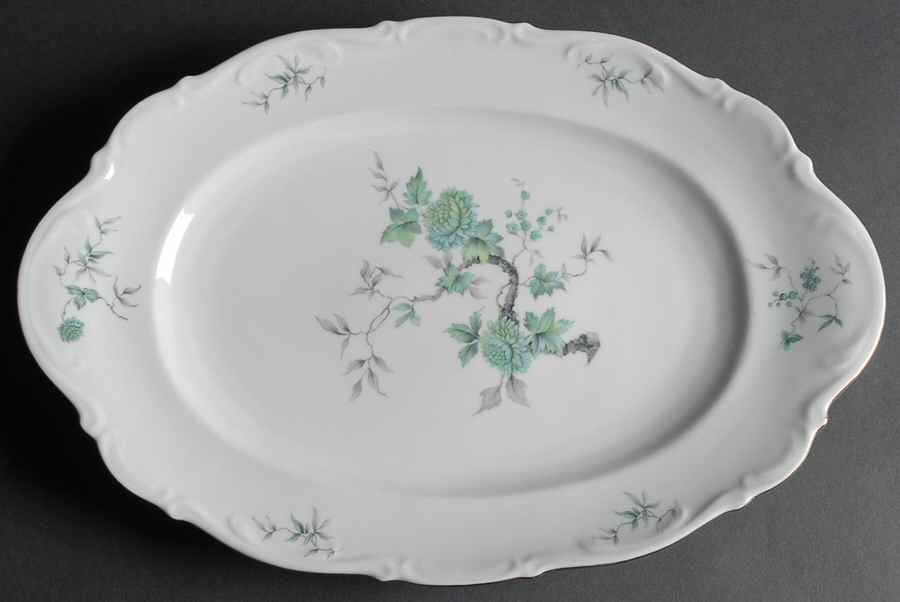 Green Ming (9901, Gold Trim) 16" Oval Serving Platter by Mitterteich-1