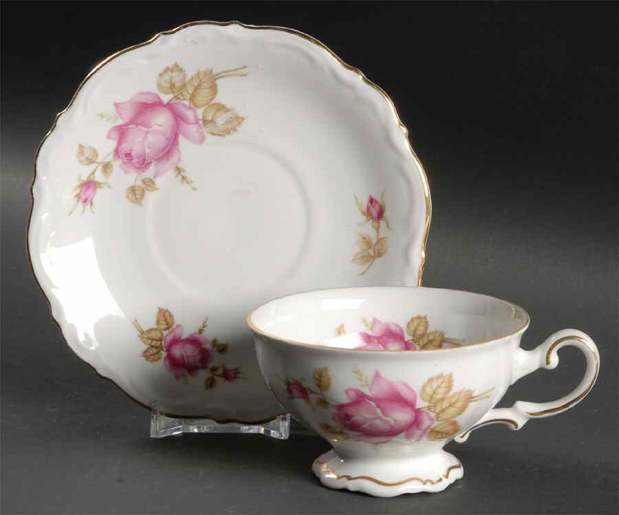 June Rose Footed Cup & Saucer Set by Mitterteich-1