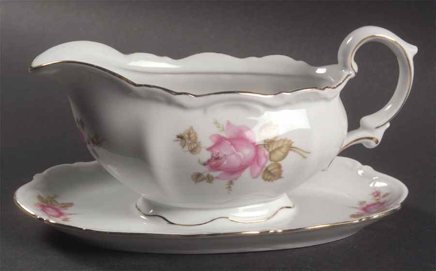 June Rose Gravy Boat with Attached Underplate by Mitterteich-1