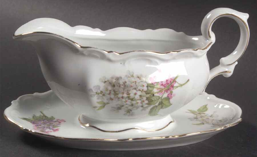 Lilac Gravy Boat with Attached Underplate by Mitterteich-1