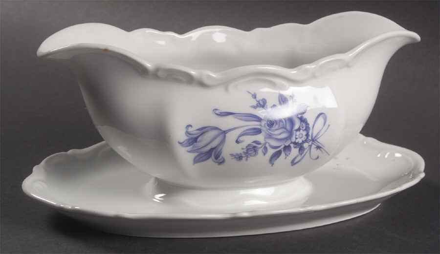 Meissen Blue Gravy Boat with Attached Underplate by Mitterteich-1