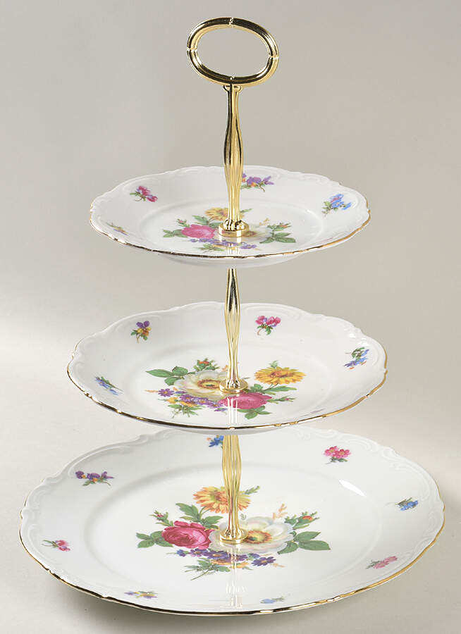 Meissen Floral 13 7/8"-14 1/4" 3-Tiered Serving Tray(DP,SP,BB) HC by Mitterteich-1