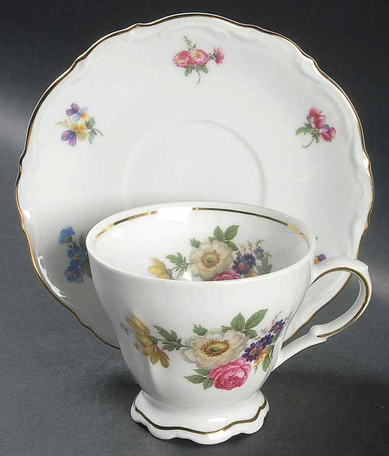 Meissen Floral Footed Cup & Saucer Set by Mitterteich-1