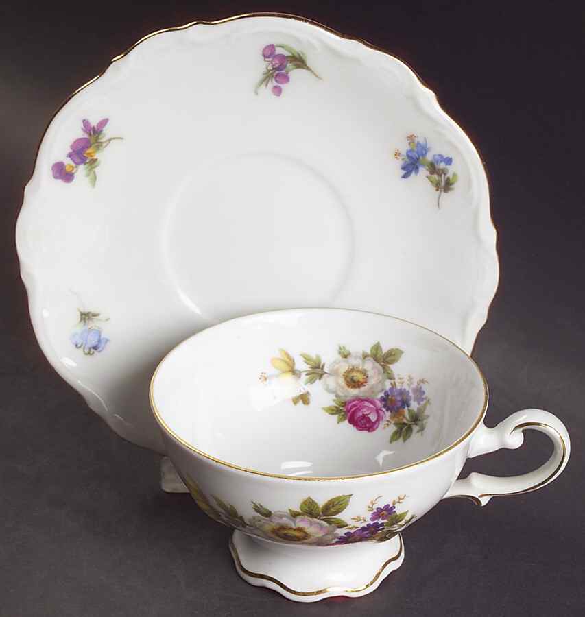 Meissen Floral Footed Cup & Saucer Set by Mitterteich-1