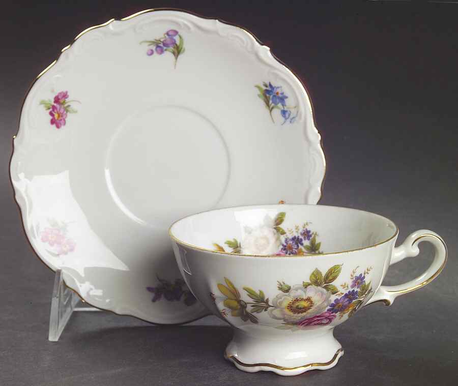 Meissen Floral Footed Cup & Saucer Set by Mitterteich-1