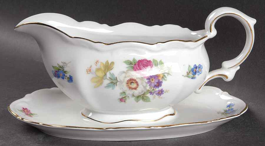 Meissen Floral Gravy Boat with Attached Underplate by Mitterteich-1