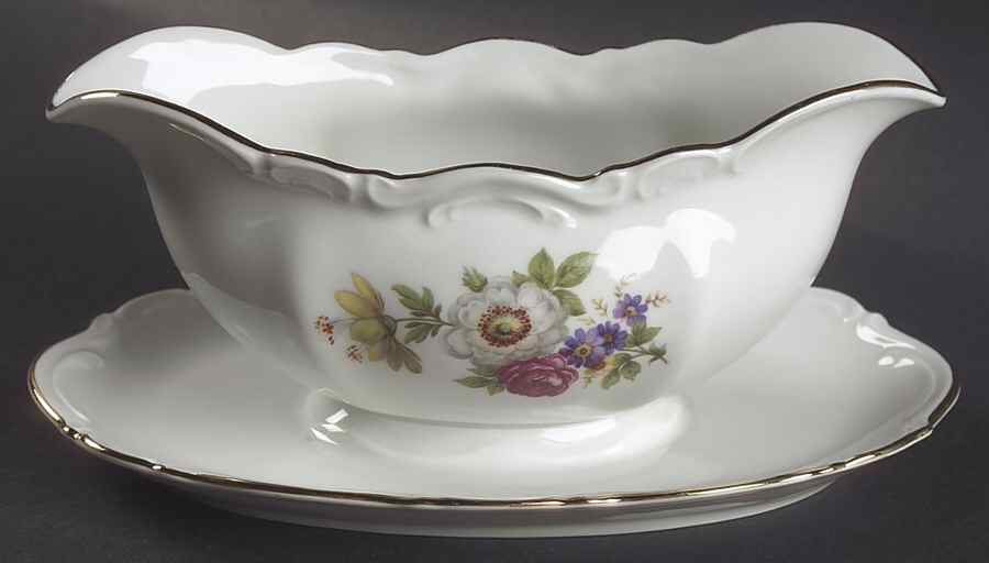 Meissen Floral Gravy Boat with Attached Underplate by Mitterteich-1