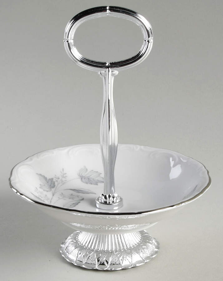 Monika (Platinum Trim) 6"-7" Handled Footed Nut Dish HC by Mitterteich-1
