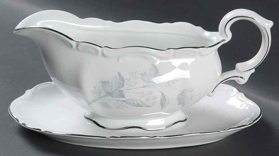 Monika (Platinum Trim) Gravy Boat with Attached Underplate by Mitterteich-1