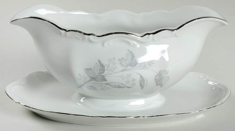 Monika (Platinum Trim) Gravy Boat with Attached Underplate by Mitterteich-1