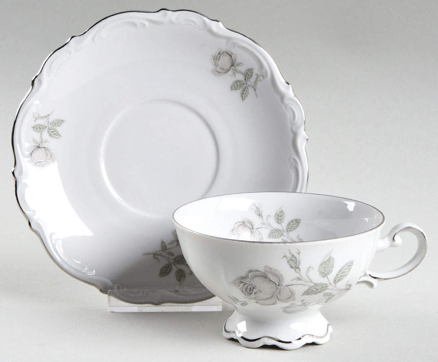 Mystic Rose (Platinum Trim) Footed Cup & Saucer Set by Mitterteich-1