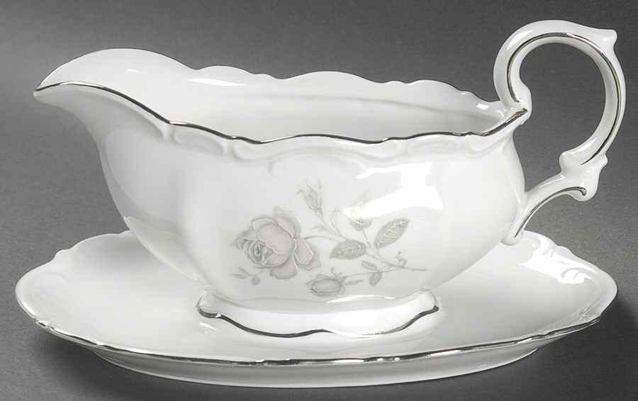Mystic Rose (Platinum Trim) Gravy Boat with Attached Underplate by Mitterteich-1